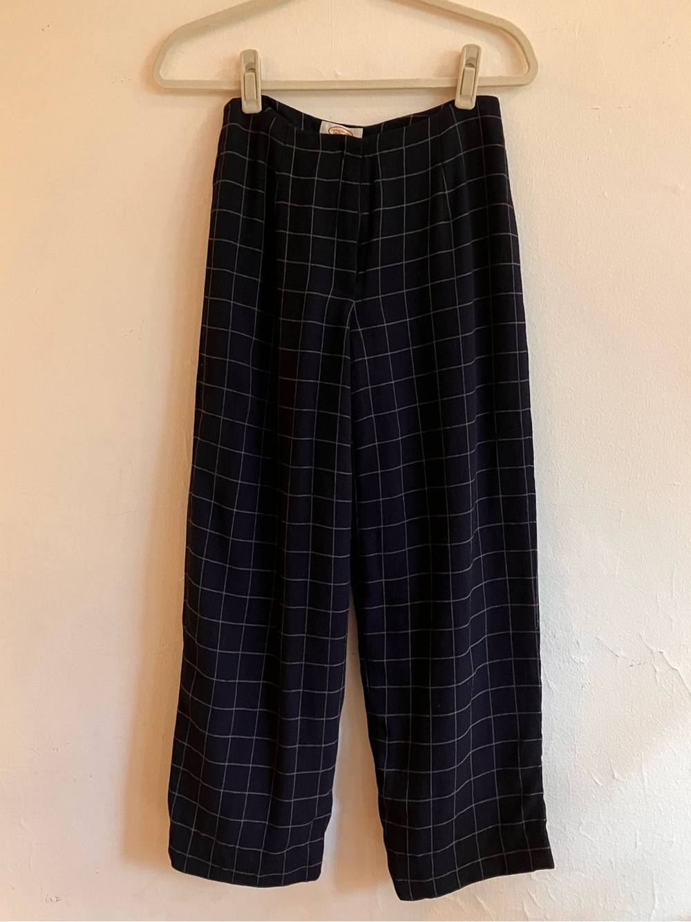 Talbots Petite Italian check wide leg navy trousers pants size 4